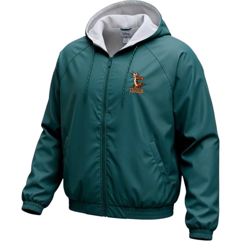 Vtg Disney Store Tigger Hooded Windbreaker Jacket Teal Green XXL Spellout NOTE